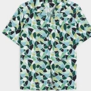 Todd Snyder Abstract Green and Black Shirt | Kaleidoscope Short Sleeve | Small